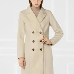Women Allegra K Double Breasted Notched Lapel Winter Long Coat