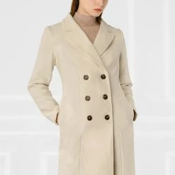 Women Allegra K Double Breasted Notched Lapel Winter Long Coat