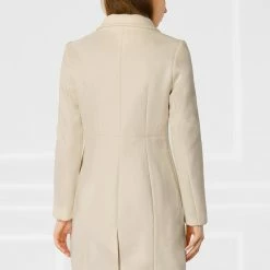 Women Allegra K Double Breasted Notched Lapel Winter Long Coat