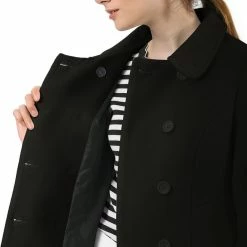 Allegra K Double Breasted Peter Pan Collar Thigh Length Coat