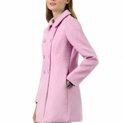 Allegra K Double Breasted Peter Pan Collar Thigh Length Coat