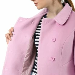 Allegra K Double Breasted Peter Pan Collar Thigh Length Coat