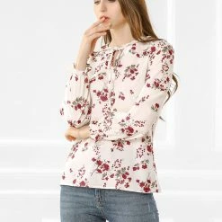 Allegra K Women's Ruffled Sleeve Blouse Frill Neck Self Tie Elegant Chiffon Floral Top 31 Allegra K Women's Ruffled Sleeve Blouse Frill Neck Self Tie Elegant Chiffon Floral Top