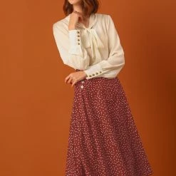 Allegra K Women's Retro Polka Dots Elastic Waist Vintage A-Line Midi Skirt