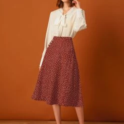 Allegra K Women's Retro Polka Dots Elastic Waist Vintage A-Line Midi Skirt