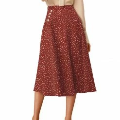 Allegra K Women's Retro Polka Dots Elastic Waist Vintage A-Line Midi Skirt