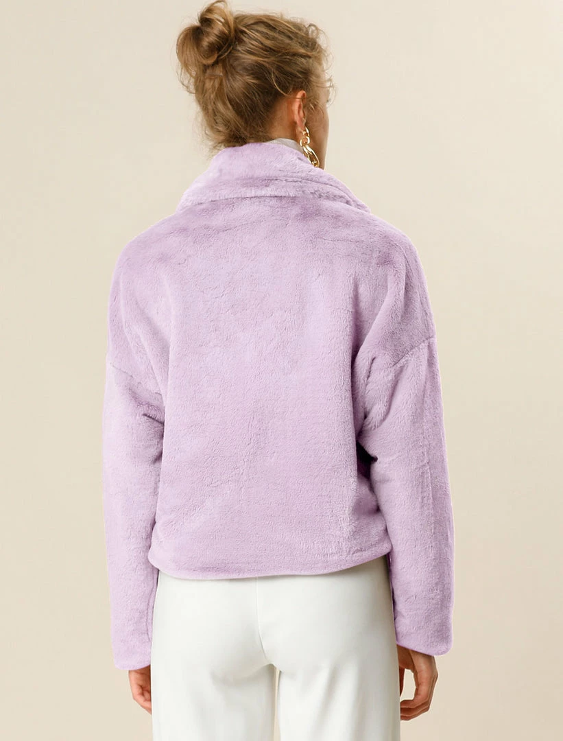 Allegra K Faux Fur Cropped Teddy Jacket Women 38 Allegra K Faux Fur Cropped Teddy Jacket Women