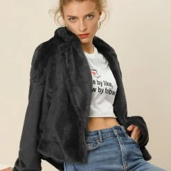 Allegra K Faux Fur Cropped Teddy Jacket Women 90 Allegra K Faux Fur Cropped Teddy Jacket Women