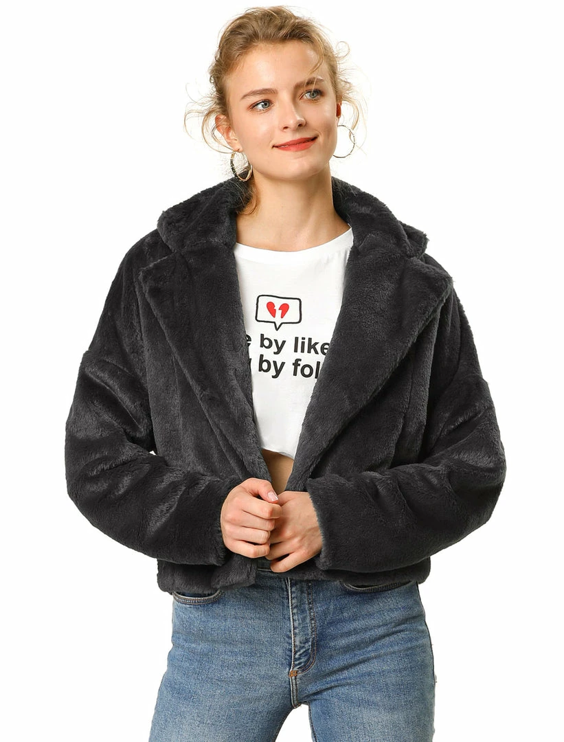 Allegra K Faux Fur Cropped Teddy Jacket Women 28 Allegra K Faux Fur Cropped Teddy Jacket Women