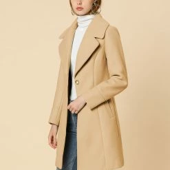 Allegra K Wide Lapel Single Breasted Coat Women