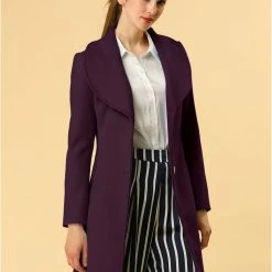 Allegra K Women's Casual Cute Turn Down Collar Slim Single Breasted Belted Coat