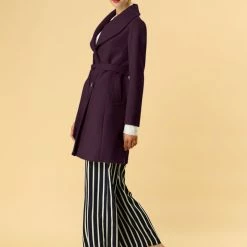 Allegra K Women's Casual Cute Turn Down Collar Slim Single Breasted Belted Coat