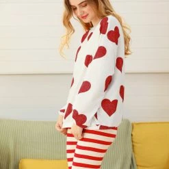 Allegra K Women's Heart Prints Casual Sweatshirt Crew Neck Long Sleeve Loose Top