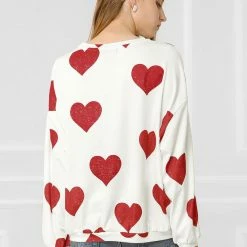 Allegra K Women's Heart Prints Casual Sweatshirt Crew Neck Long Sleeve Loose Top