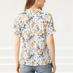 Allegra K Women's Floral Ruffled Short Sleeve Tops Ruffle Neck Casual Blouses 66 Allegra K Women's Floral Ruffled Short Sleeve Tops Ruffle Neck Casual Blouses