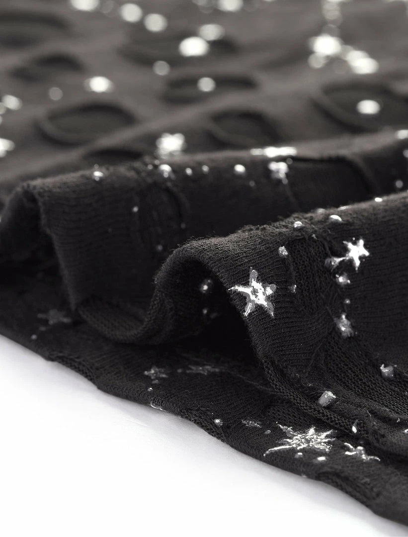 Allegra K Women's Metallic Star Tunic Ripped Top Round Neck Loose Short Sleeves Shirt Blouse 9 Allegra K Women's Metallic Star Tunic Ripped Top Round Neck Loose Short Sleeves Shirt Blouse