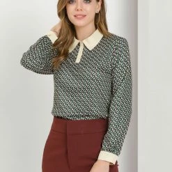 Allegra K Women's Geometric Button Down Shirt Long Sleeve Work Office Collar Tops Blouse 23 Allegra K Women's Geometric Button Down Shirt Long Sleeve Work Office Collar Tops Blouse