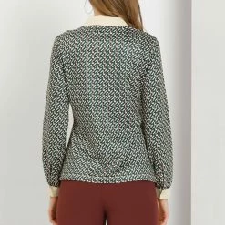 Allegra K Women's Geometric Button Down Shirt Long Sleeve Work Office Collar Tops Blouse 26 Allegra K Women's Geometric Button Down Shirt Long Sleeve Work Office Collar Tops Blouse