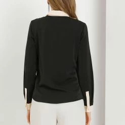 Allegra K Women's Color Block Button Up Long Sleeve Work Shirt