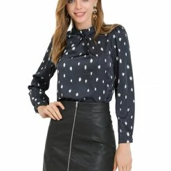 Allegra K Women's Vintage Satin Silk Long Puff Sleeve Ruffle Turtleneck Dots Blouse Top 17 Allegra K Women's Vintage Satin Silk Long Puff Sleeve Ruffle Turtleneck Dots Blouse Top