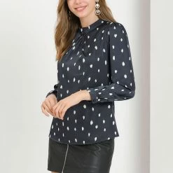 Allegra K Women's Vintage Satin Silk Long Puff Sleeve Ruffle Turtleneck Dots Blouse Top 19 Allegra K Women's Vintage Satin Silk Long Puff Sleeve Ruffle Turtleneck Dots Blouse Top