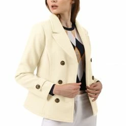 Allegra K Women's Notched Lapel Double Breasted Pea Coat