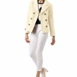 Allegra K Women's Notched Lapel Double Breasted Pea Coat