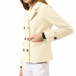 Allegra K Women's Notched Lapel Double Breasted Pea Coat