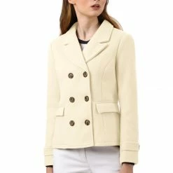 Allegra K Women's Notched Lapel Double Breasted Pea Coat