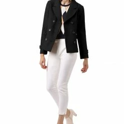 Allegra K Women's Notched Lapel Double Breasted Pea Coat