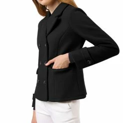 Allegra K Women's Notched Lapel Double Breasted Pea Coat