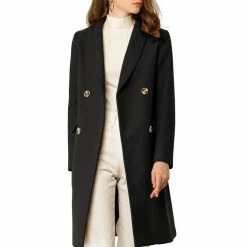 Allegra K Wool-Blend Shawl Collar Double Breasted Overcoat With Flap Pockets