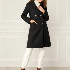 Allegra K Wool-Blend Shawl Collar Double Breasted Overcoat With Flap Pockets
