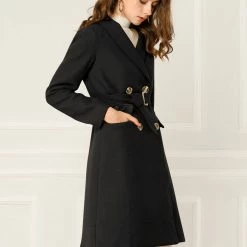 Allegra K Wool-Blend Shawl Collar Double Breasted Overcoat With Flap Pockets