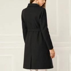 Allegra K Wool-Blend Shawl Collar Double Breasted Overcoat With Flap Pockets