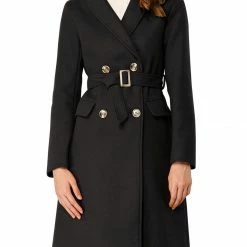 Allegra K Wool-Blend Shawl Collar Double Breasted Overcoat With Flap Pockets
