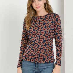 Allegra K Women's Leopard Pattern Crew Neck 3/4 Sleeve Knit Sweatshirt Top 11 Allegra K Women's Leopard Pattern Crew Neck 3/4 Sleeve Knit Sweatshirt Top