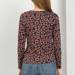 Allegra K Women's Leopard Pattern Crew Neck 3/4 Sleeve Knit Sweatshirt Top 14 Allegra K Women's Leopard Pattern Crew Neck 3/4 Sleeve Knit Sweatshirt Top