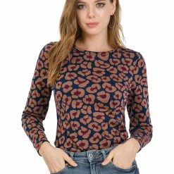 Allegra K Women's Leopard Pattern Crew Neck 3/4 Sleeve Knit Sweatshirt Top 10 Allegra K Women's Leopard Pattern Crew Neck 3/4 Sleeve Knit Sweatshirt Top