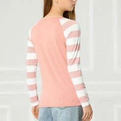 Allegra K Striped Long Raglan Sleeves V Neck Tee Shirt 86 Allegra K Striped Long Raglan Sleeves V Neck Tee Shirt