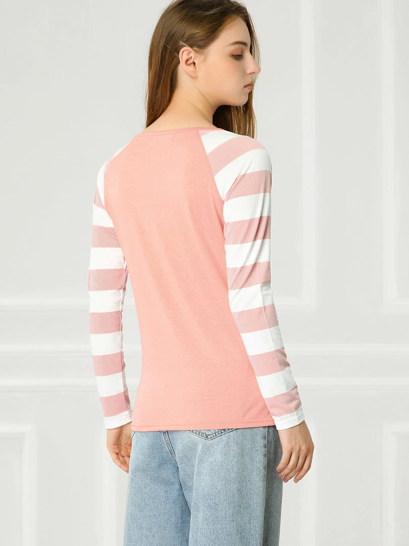 Allegra K Striped Long Raglan Sleeves V Neck Tee Shirt 41 Allegra K Striped Long Raglan Sleeves V Neck Tee Shirt