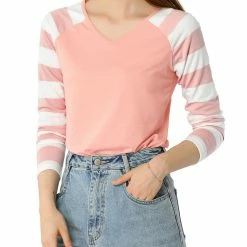 Allegra K Striped Long Raglan Sleeves V Neck Tee Shirt 83 Allegra K Striped Long Raglan Sleeves V Neck Tee Shirt