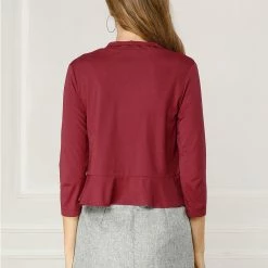 Allegra K Women's Casual Ruffle Neck Long Sleeve Cardigan Ruffled Hem Open Front Knit Short Shrug 14 Allegra K Women's Casual Ruffle Neck Long Sleeve Cardigan Ruffled Hem Open Front Knit Short Shrug