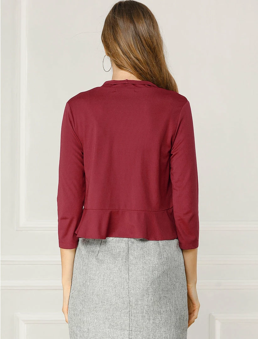 Allegra K Women's Casual Ruffle Neck Long Sleeve Cardigan Ruffled Hem Open Front Knit Short Shrug 8 Allegra K Women's Casual Ruffle Neck Long Sleeve Cardigan Ruffled Hem Open Front Knit Short Shrug