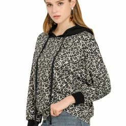 Allegra K Women's Hood Animal Print Long Sleeve Drawstring Loose Casual Pullover Hoodie Shirt