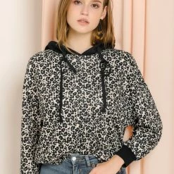 Allegra K Women's Hood Animal Print Long Sleeve Drawstring Loose Casual Pullover Hoodie Shirt