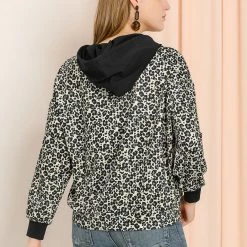 Allegra K Women's Hood Animal Print Long Sleeve Drawstring Loose Casual Pullover Hoodie Shirt