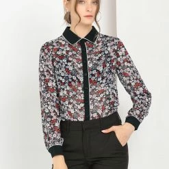 Allegra K Women's Floral Printed Button Up Contrast Color Long Sleeve Work Office Shirt Top 29 Allegra K Women's Floral Printed Button Up Contrast Color Long Sleeve Work Office Shirt Top