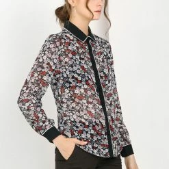 Allegra K Women's Floral Printed Button Up Contrast Color Long Sleeve Work Office Shirt Top 31 Allegra K Women's Floral Printed Button Up Contrast Color Long Sleeve Work Office Shirt Top