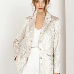 Allegra K Women's Notched Lapel Collar Textured Shiny Single Breasted Work Blazer 11 Allegra K Women's Notched Lapel Collar Textured Shiny Single Breasted Work Blazer